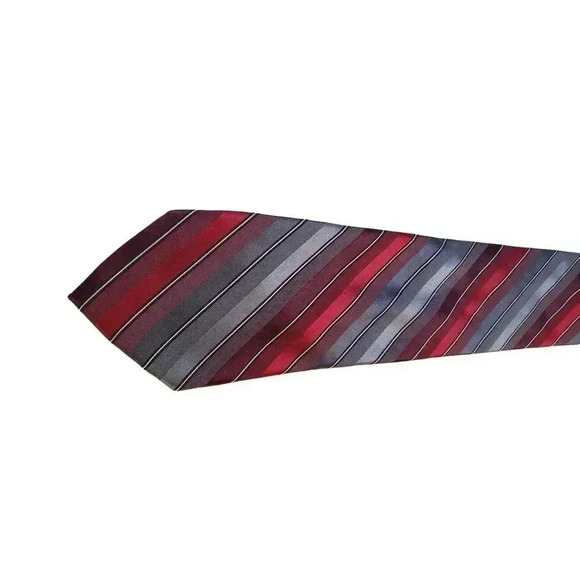 Van Heusen 100% Silk Neck Tie Reds/Grays Striped Woven Necktie - Picture 2 of 10